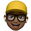 Smiling person with glasses wearing a yellow hard hat and white wireless earbuds.